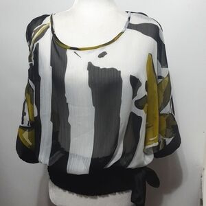 Frank Lyman Splash of Color Semi Sheer Smocked Waist Top/ Blouse